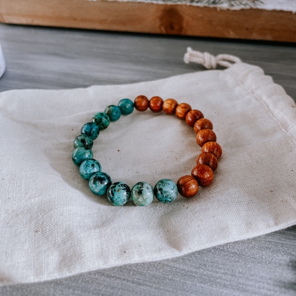 Gemstone Bracelet- African Turquoise + Bayong Wood - Picture 2 of 6